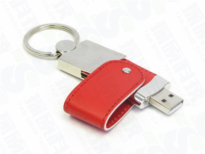 新款金屬旋轉皮套U盤 高檔商務皮革禮品U盤工廠 皮套禮品U盤制作廠家